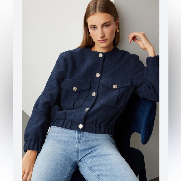 $593 Maje Bimarine Tweed Jacket Sz 38 - Picture 3 of 8